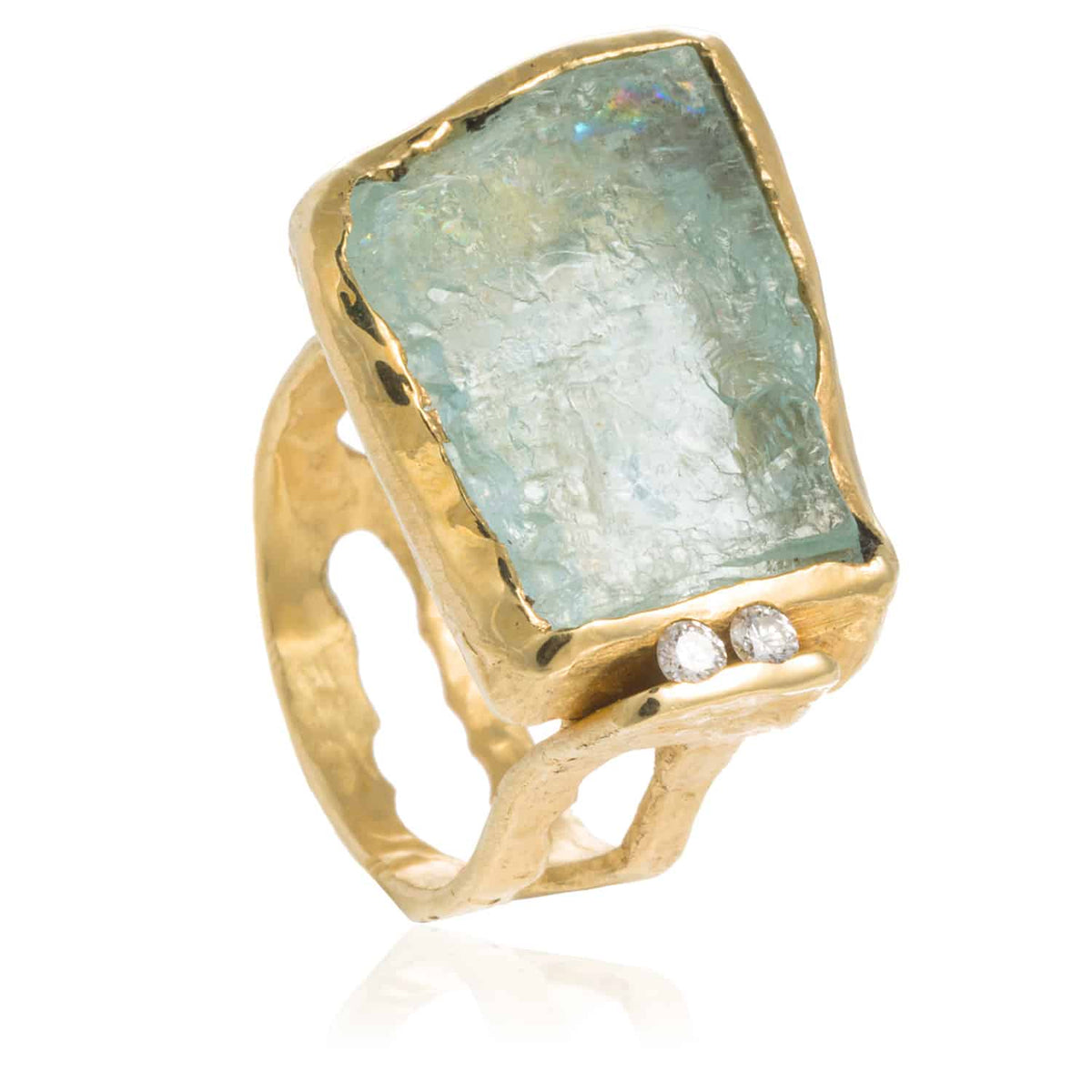 Anillo Aguamarina Rústico Oro