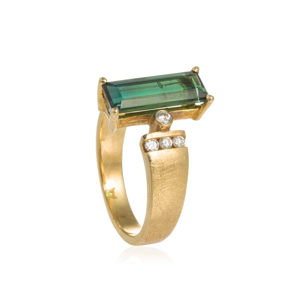 Anillo Turmalina Baguette Diamantes Oro