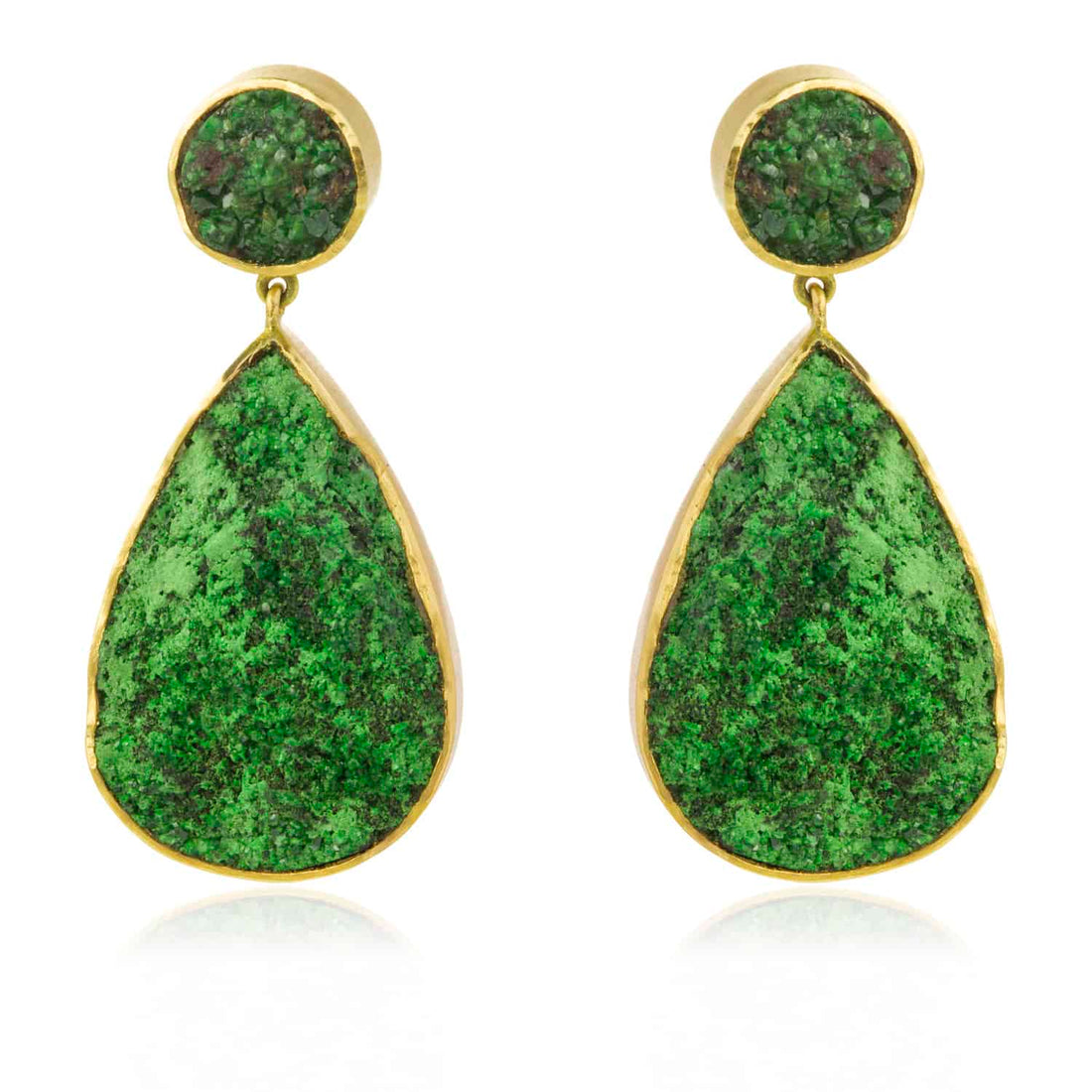 Pendientes Gota Grandes Uvarovita Oro
