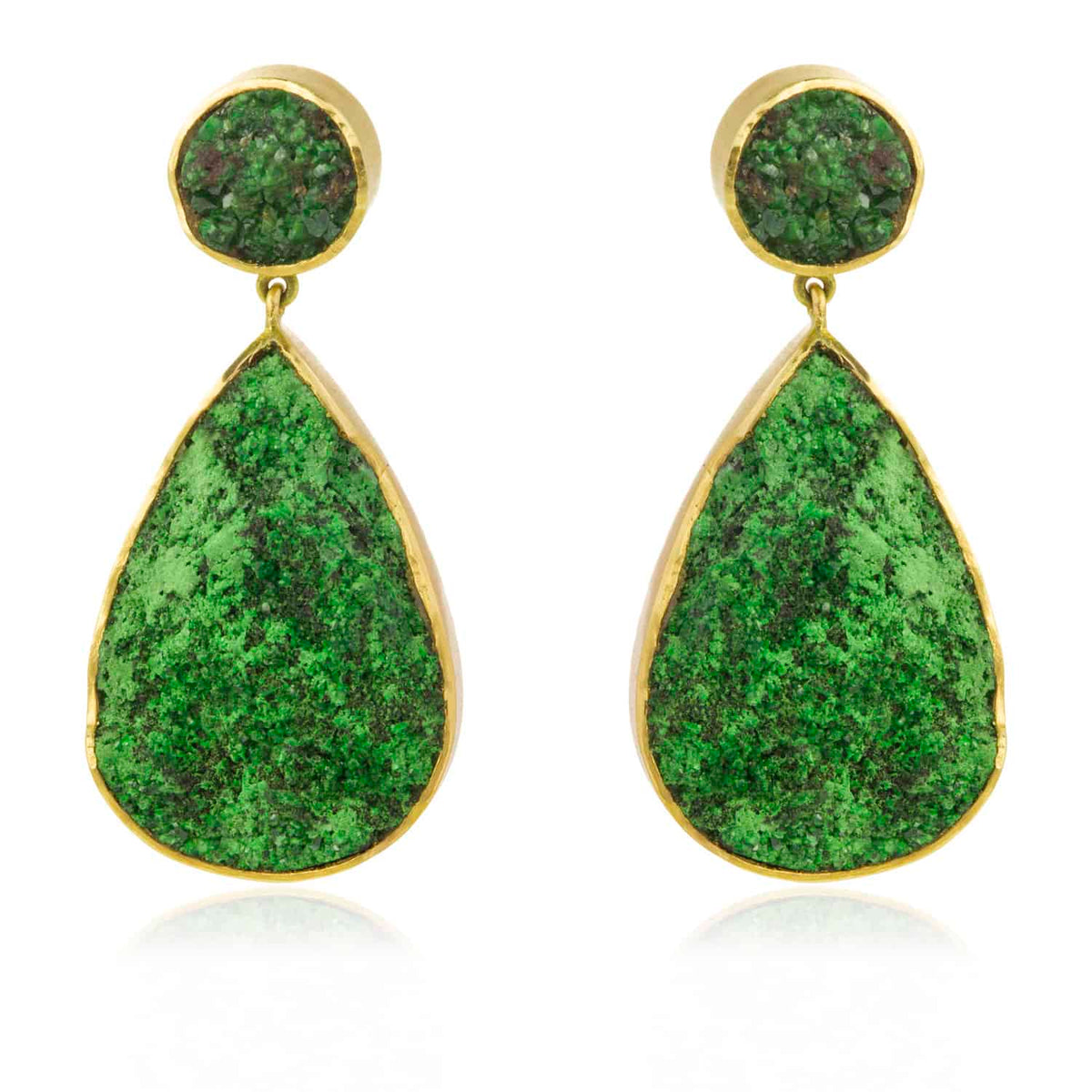 Pendientes Gota Grandes Uvarovita Oro