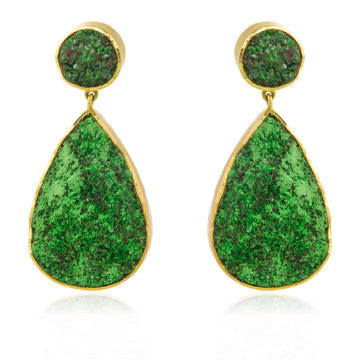 Pendientes Gota Grandes Uvarovita Oro