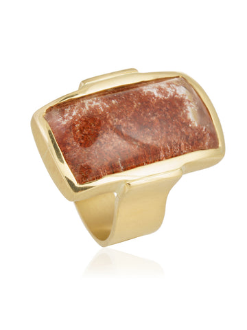 Anillo Cuarzo Lodolita Rojizo Oro