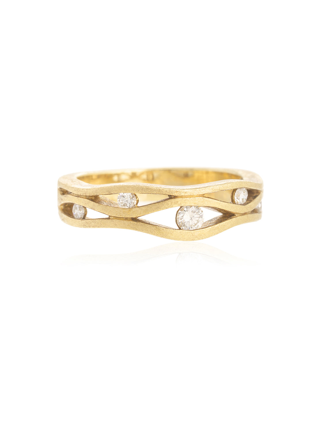 Anillo 3 ondas y 5 brillantes Oro