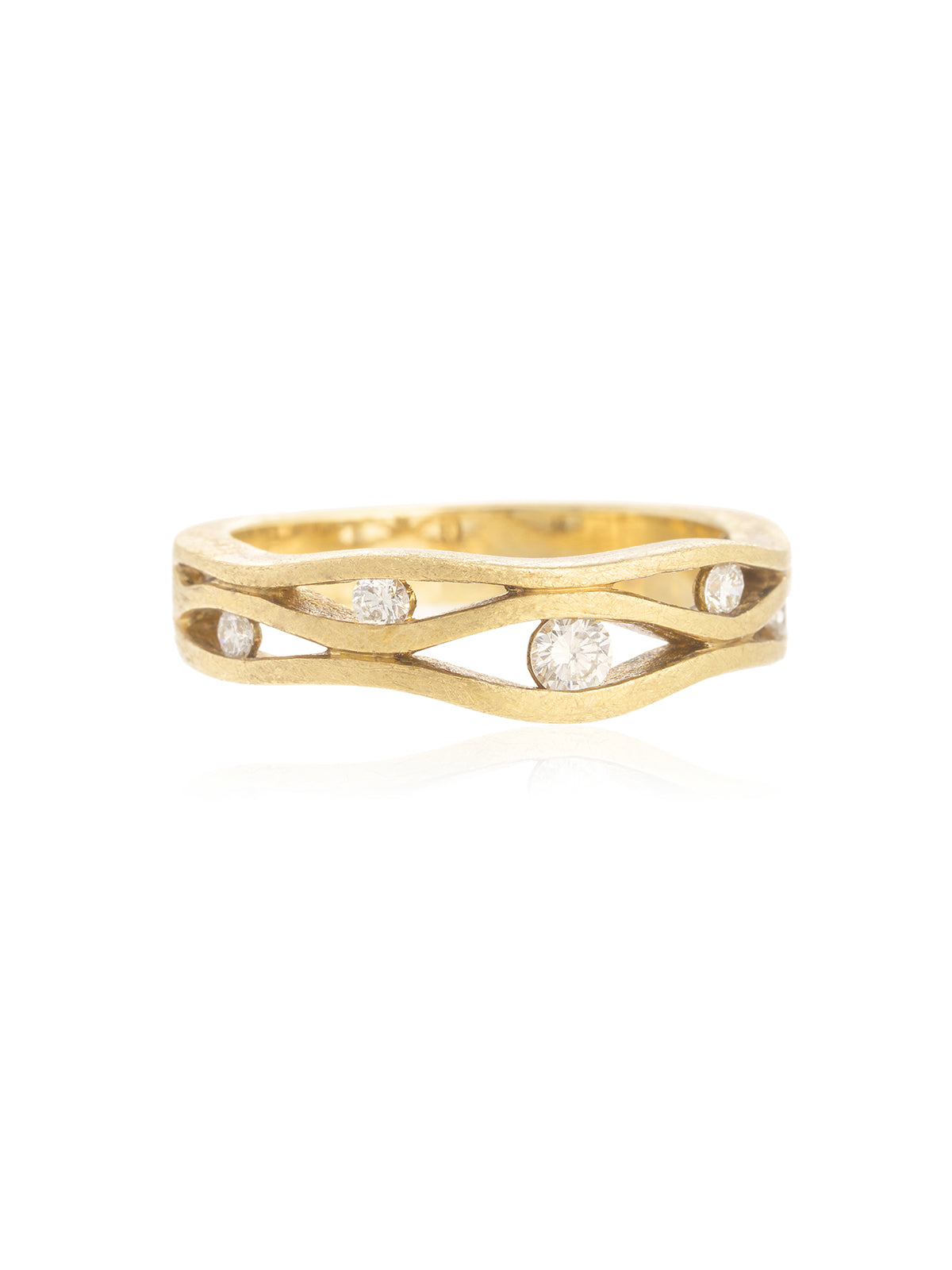 Anillo 3 ondas y 5 brillantes Oro