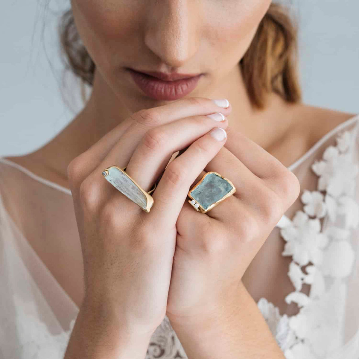 Anillo Aguamarina Rústico Oro