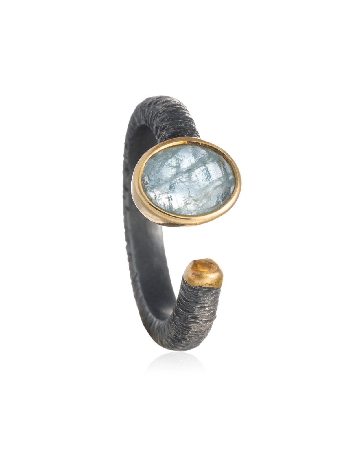 Anillo Aguamarina Ovalado Plata Envejecida y Oro