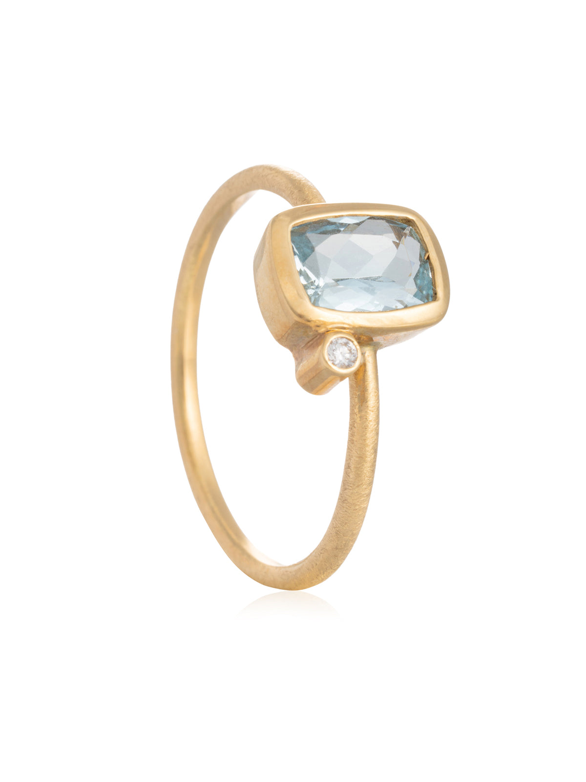 Anillo Aguamarina Diamante Oro