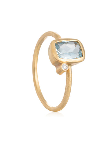 Anillo Aguamarina Diamante Oro