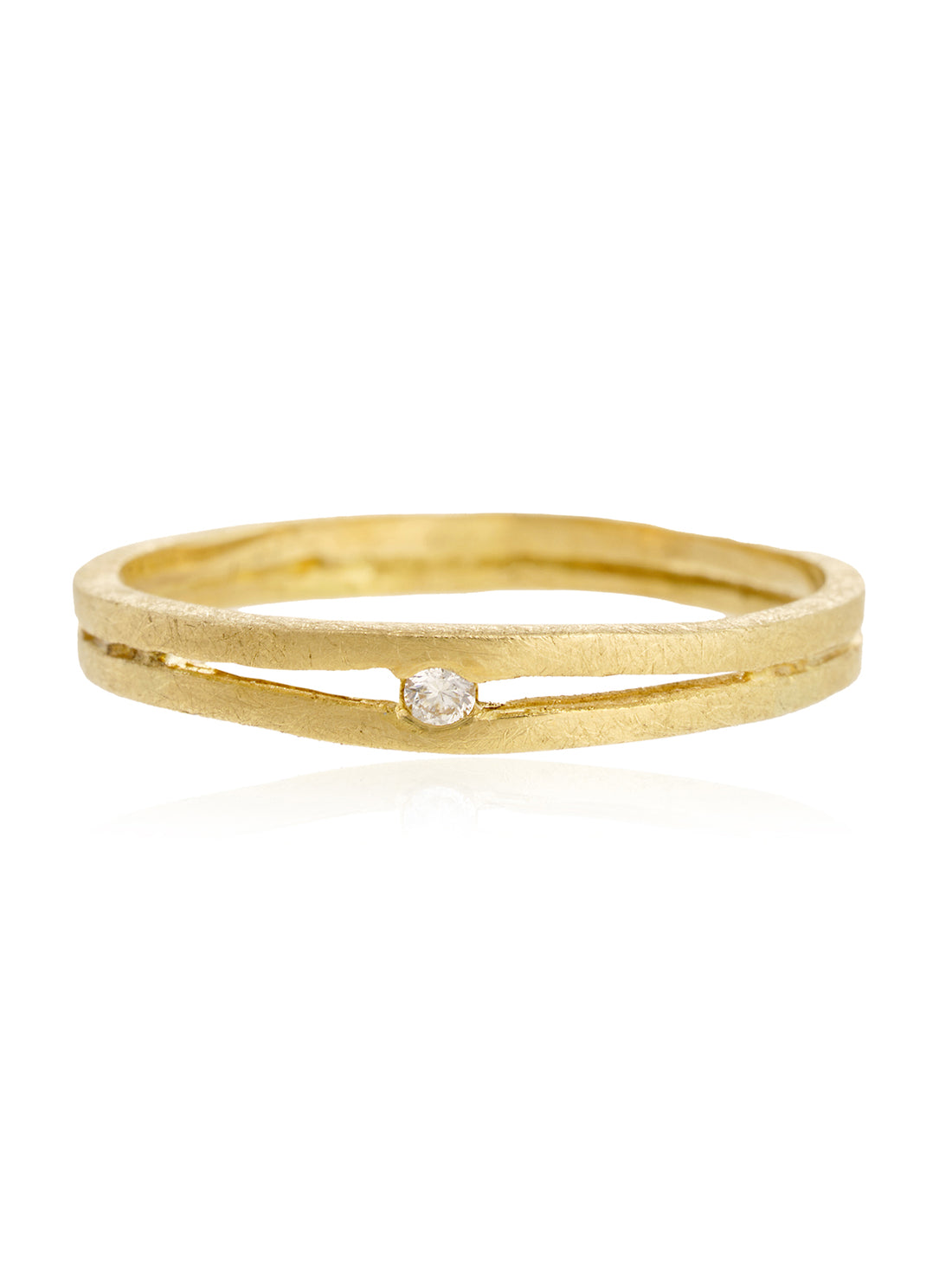 Anillo 2 Lineas Diamante Oro