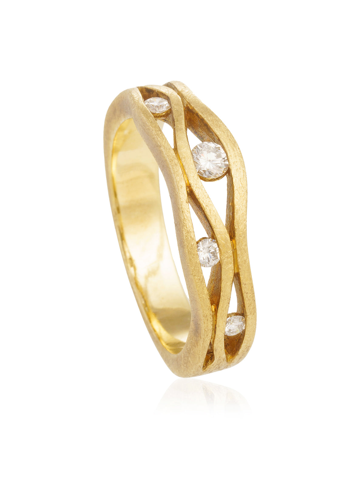 Anillo 3 ondas y 5 brillantes Oro