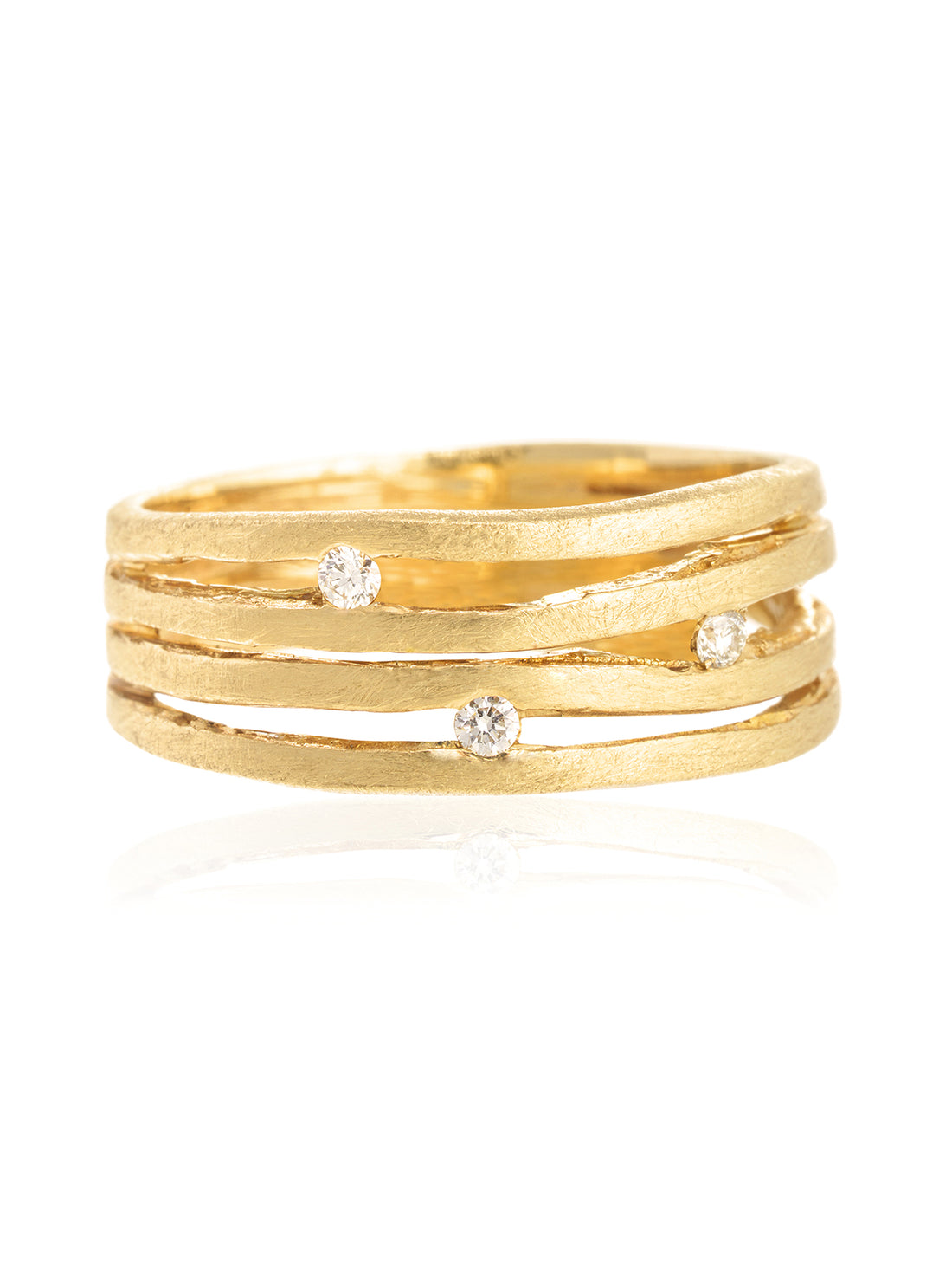Anillo 4 lineas y 3 Diamantes Oro