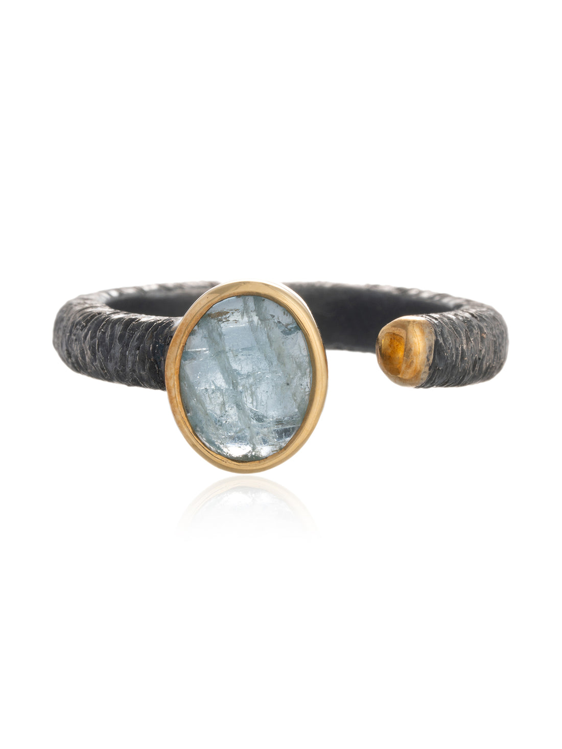 Anillo Aguamarina Ovalado Plata Envejecida y Oro