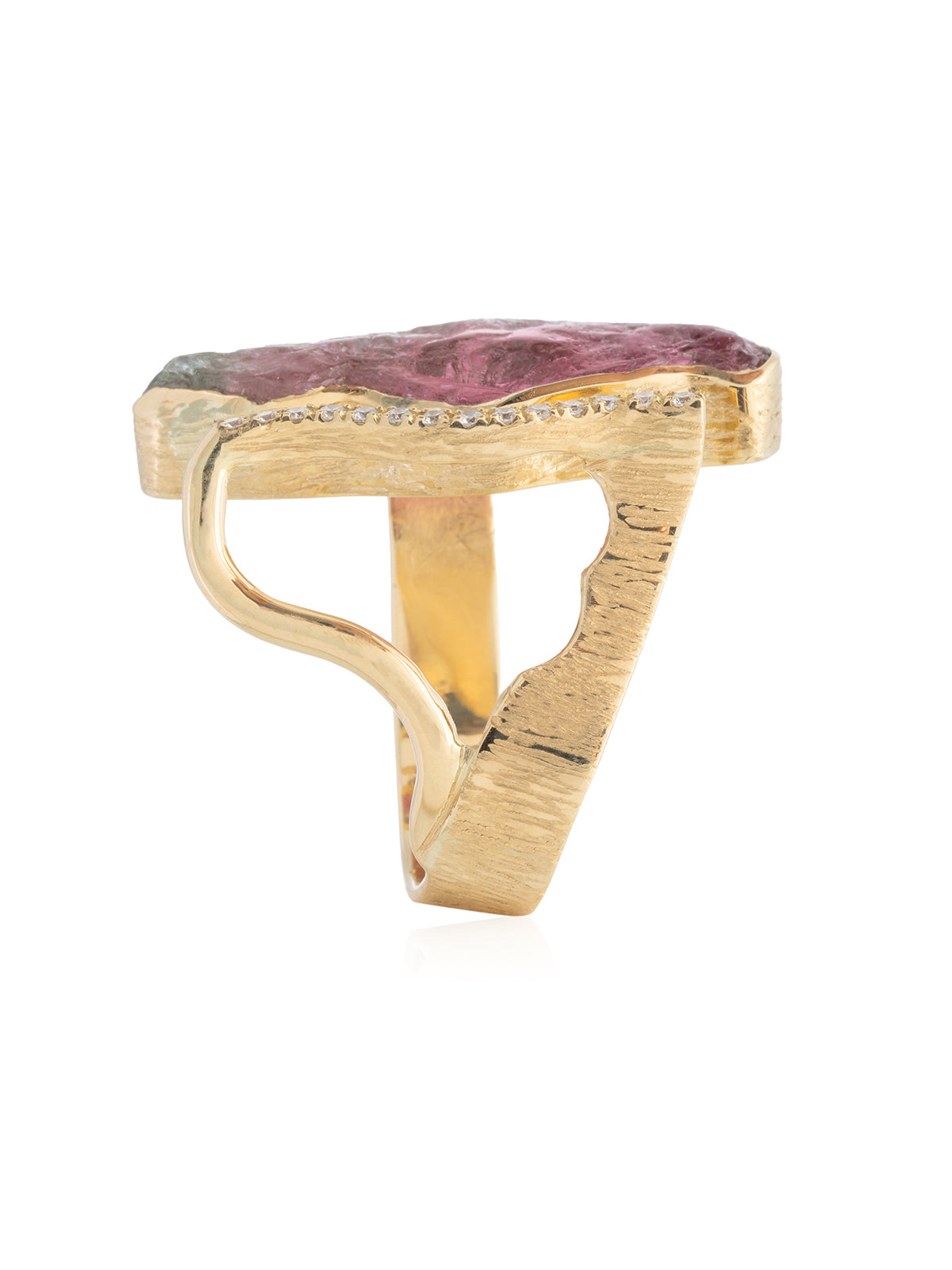 Anillo Turmalina Sandía Irregular Diamantes Oro