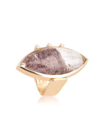 Anillo Navete Cuarzo Lodo Garritas Oro
