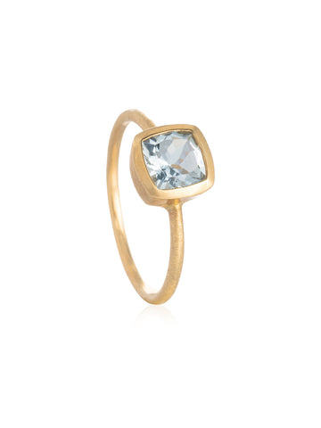 Anillo Aguamarina Cuadrado Oro
