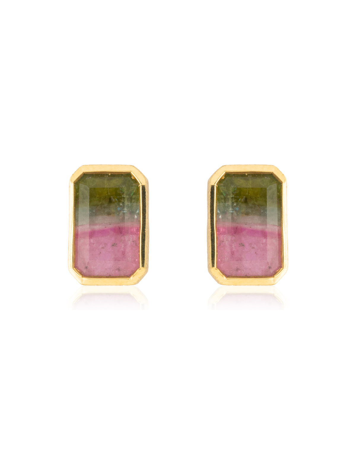 Pendientes Rectangular Turmalina Sandía Oro