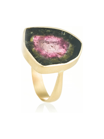 Anillo Escudo Turmalina Sandia Oro