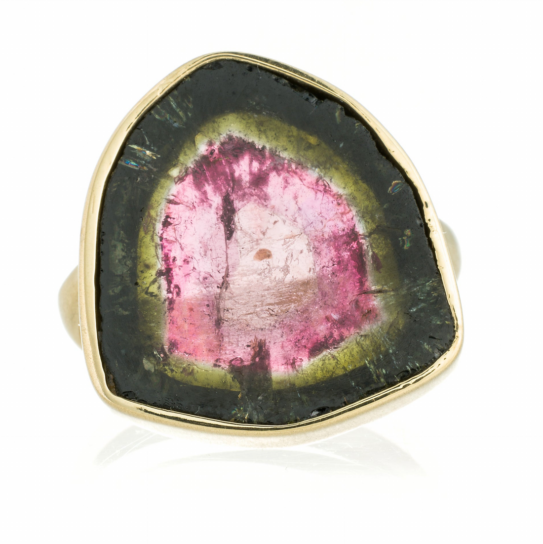 Anillo Escudo Turmalina Sandia Oro