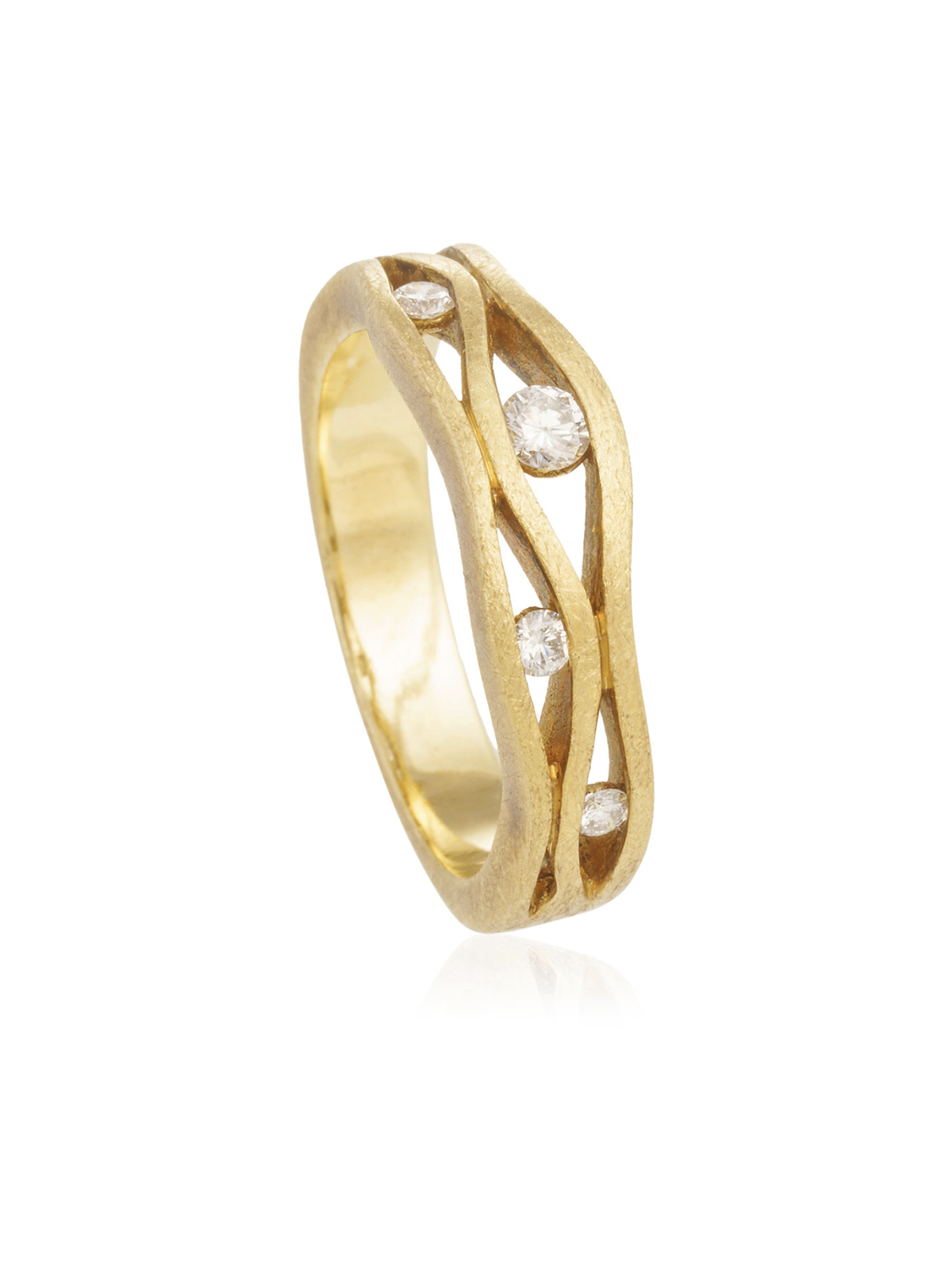 Anillo 3 ondas y 5 brillantes Oro