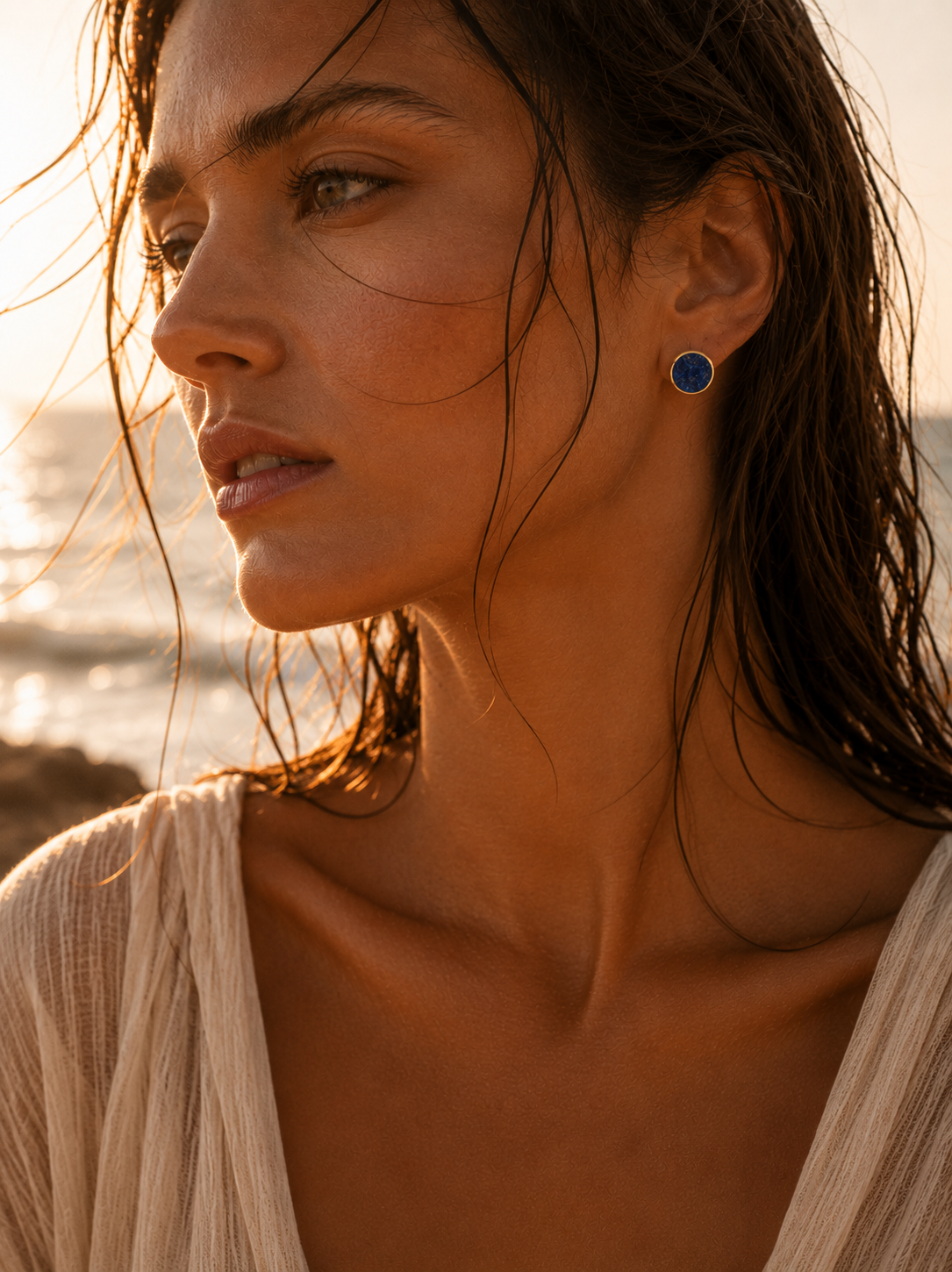 Pendientes Lapis Redondo Oro