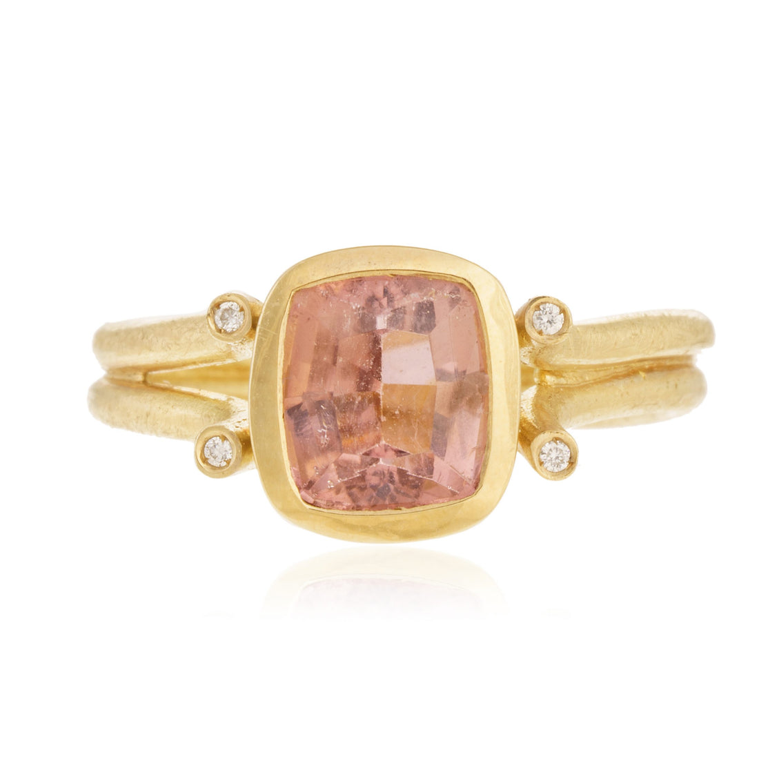 Anillo Cuatro Gorritas Turmalina Rosa y Diamantes
