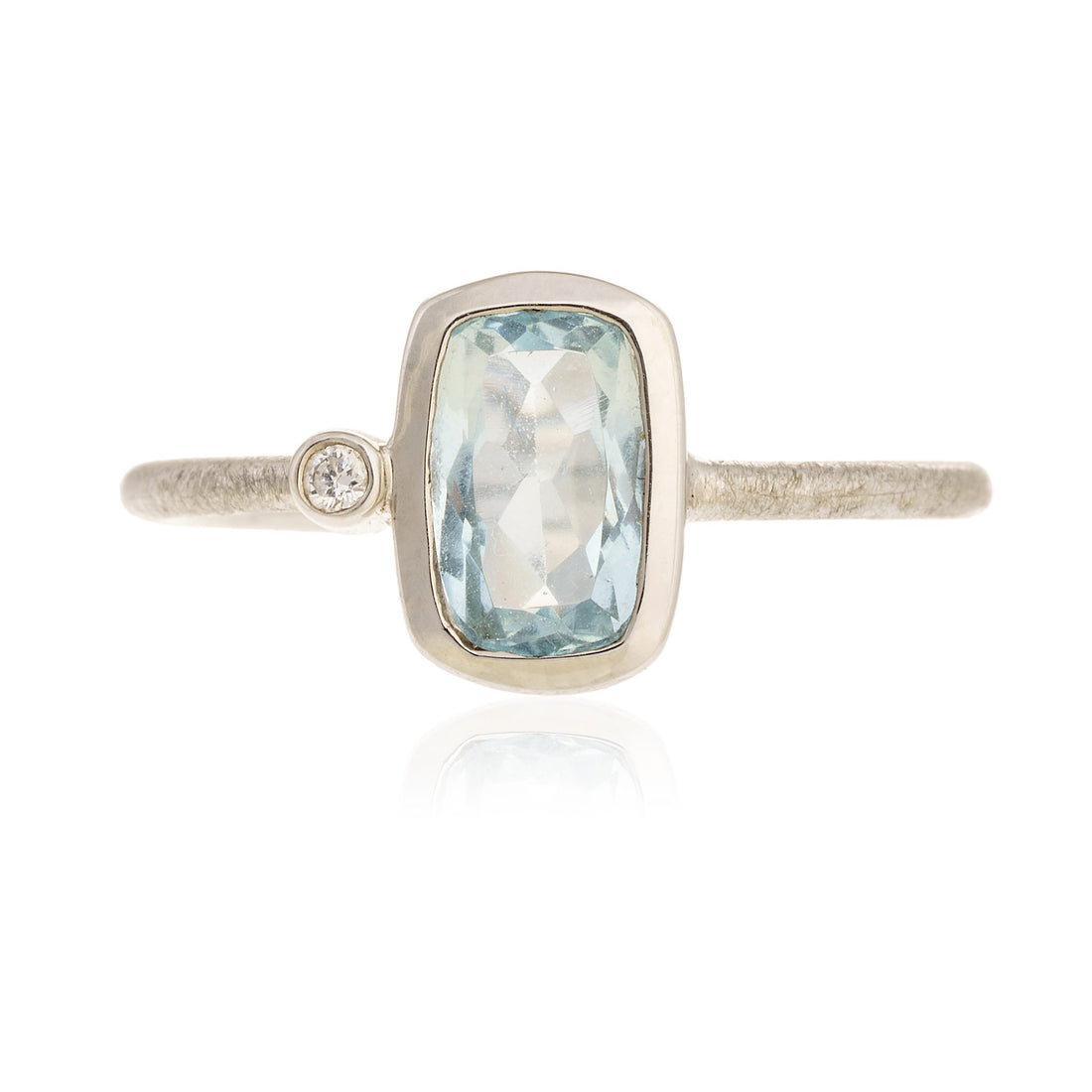 Anillo Aguamarina Diamante Oro Blanco