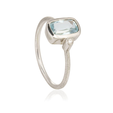 Anillo Aguamarina Diamante Oro Blanco