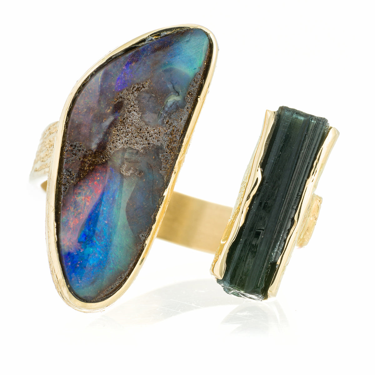 Anillo ópalo y turmalina