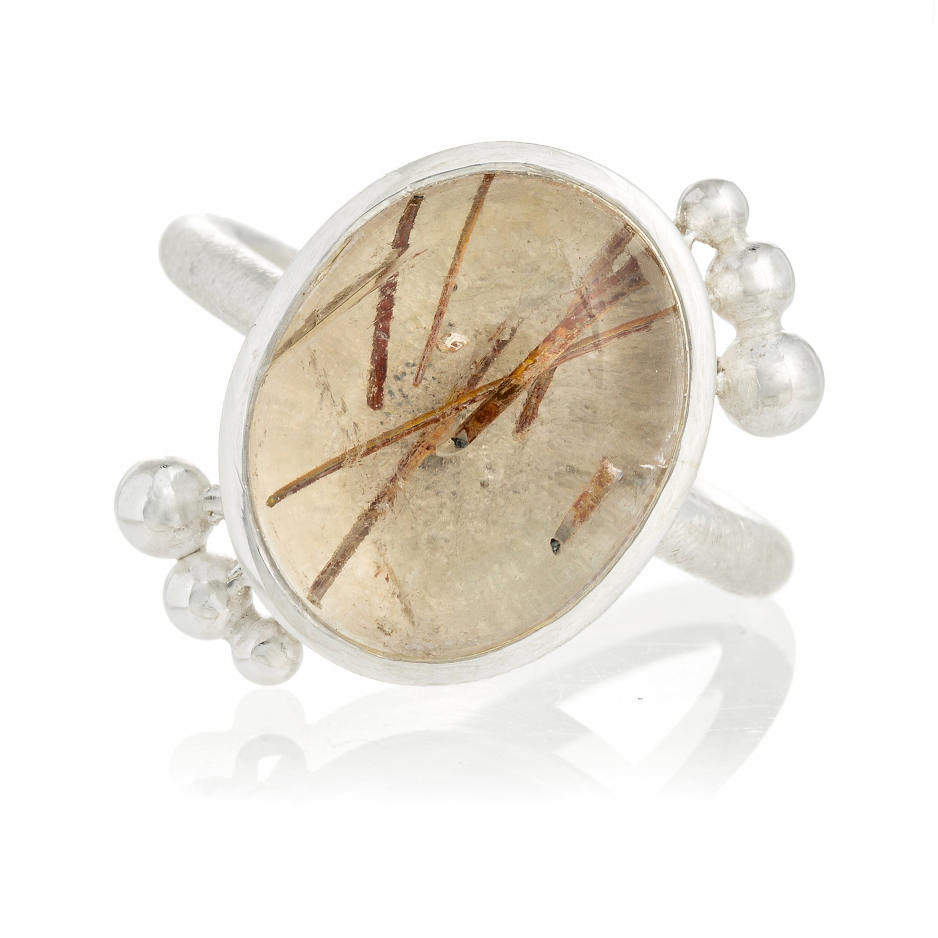 Anillo cuarzo rutilo 6 bolitas