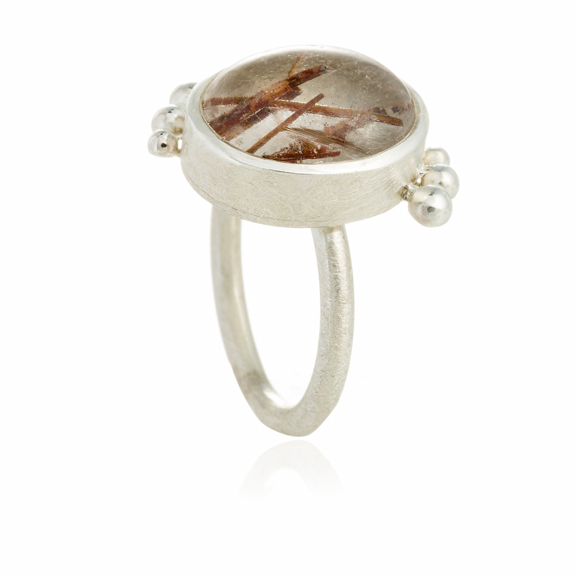 Anillo cuarzo rutilo 6 bolitas