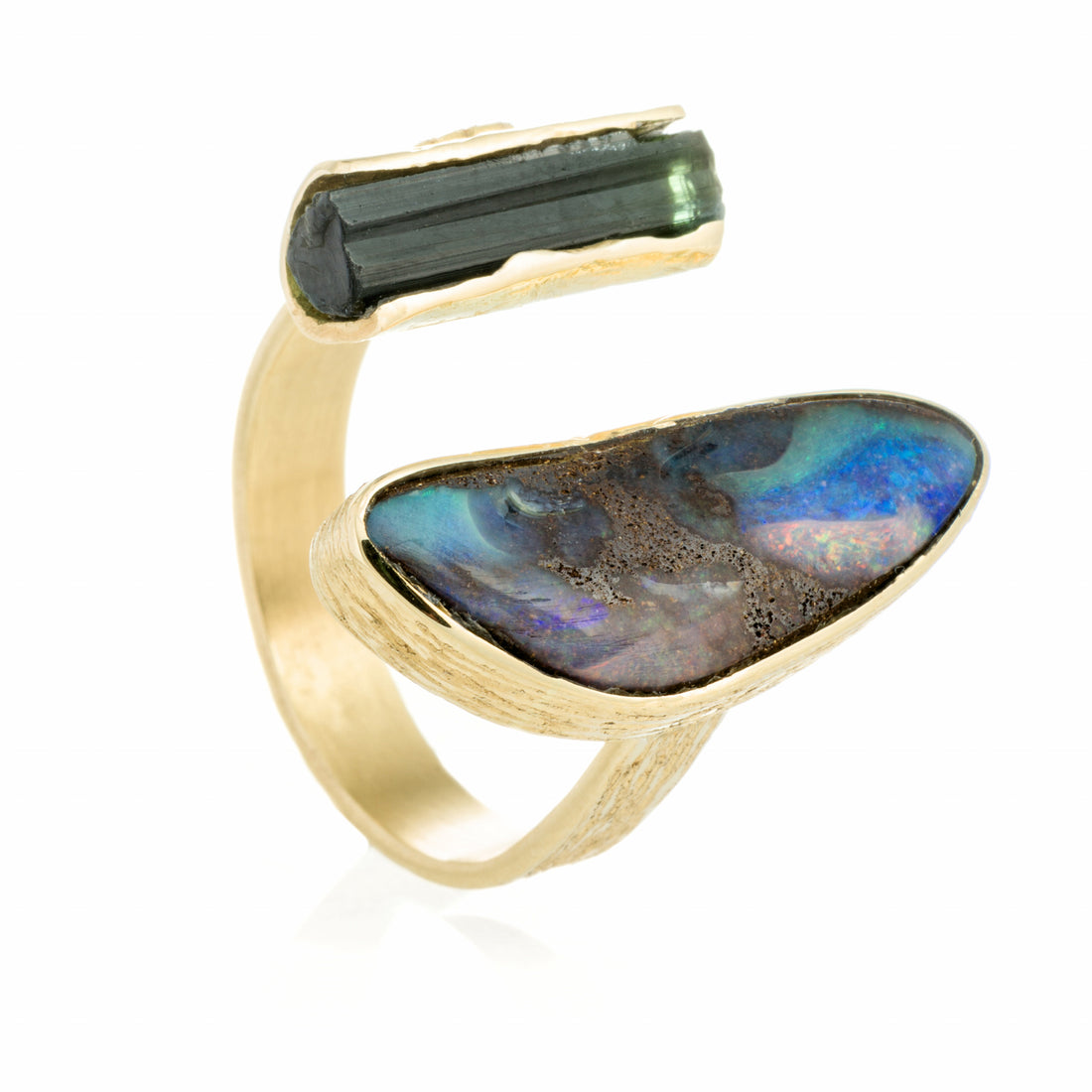 Anillo ópalo y turmalina
