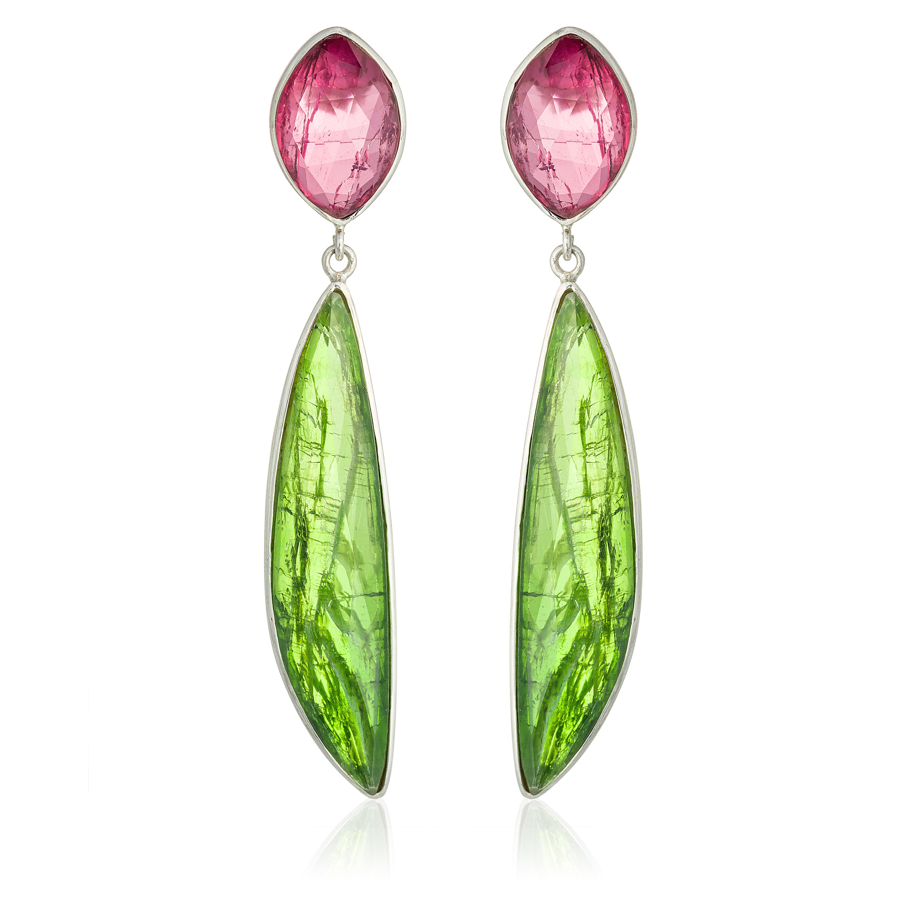 Pendientes Doble Turmalina Rosa y Peridoto