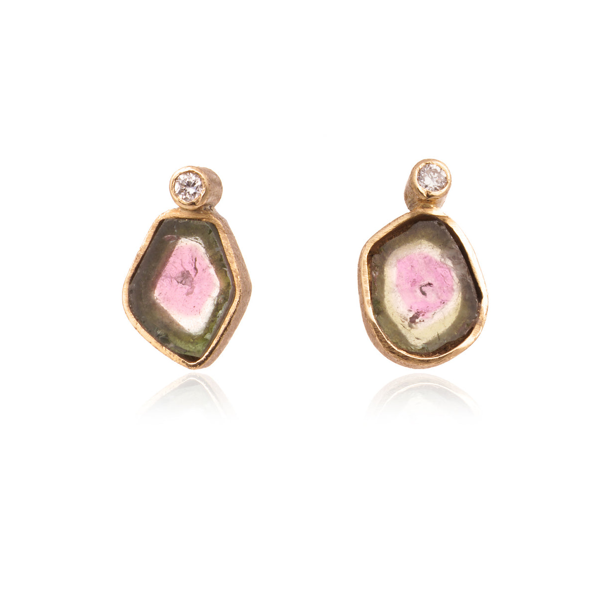 Pendientes Mini Turmalina Sandía y Diamante