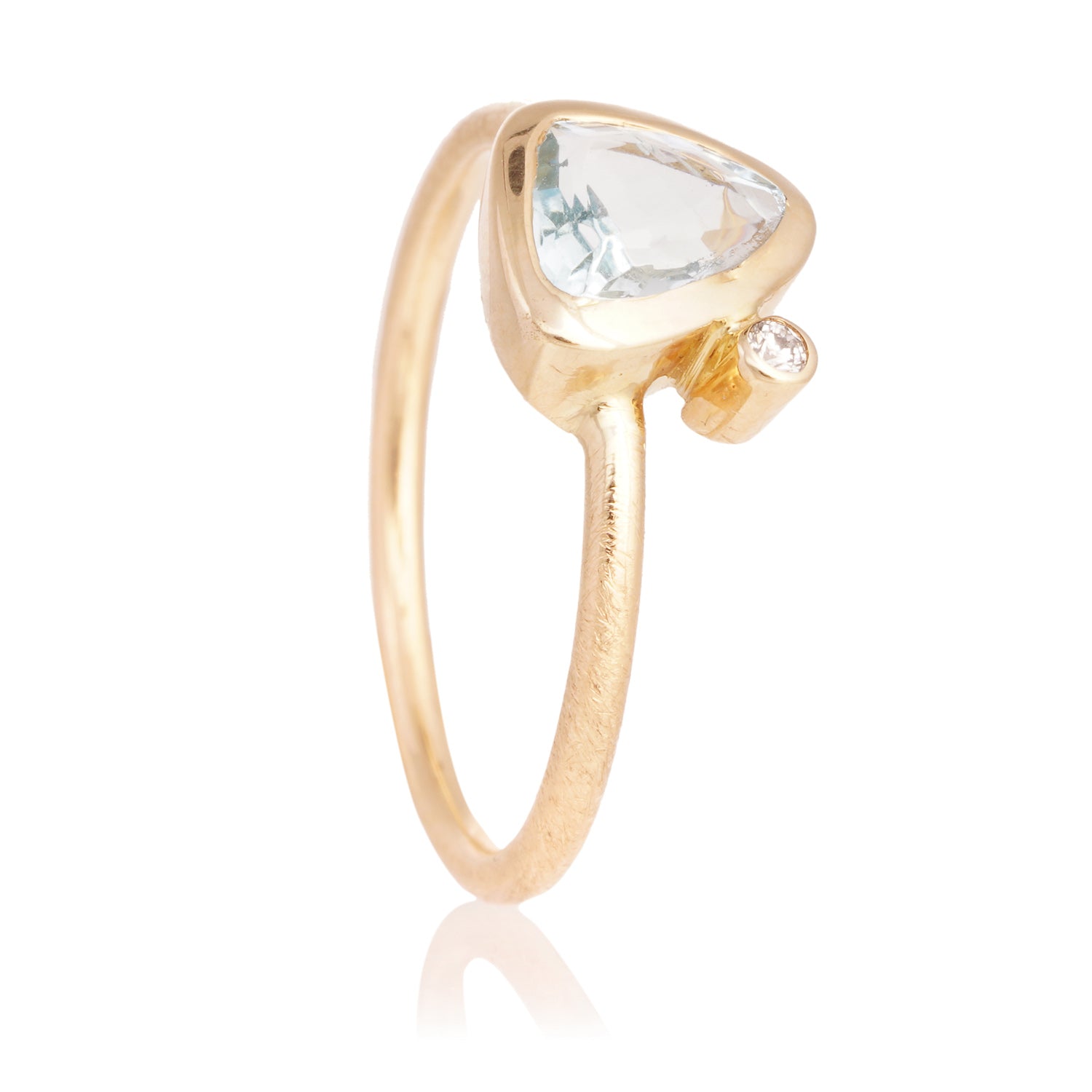 Anillo Aguamarina y Diamante Triangular Oro