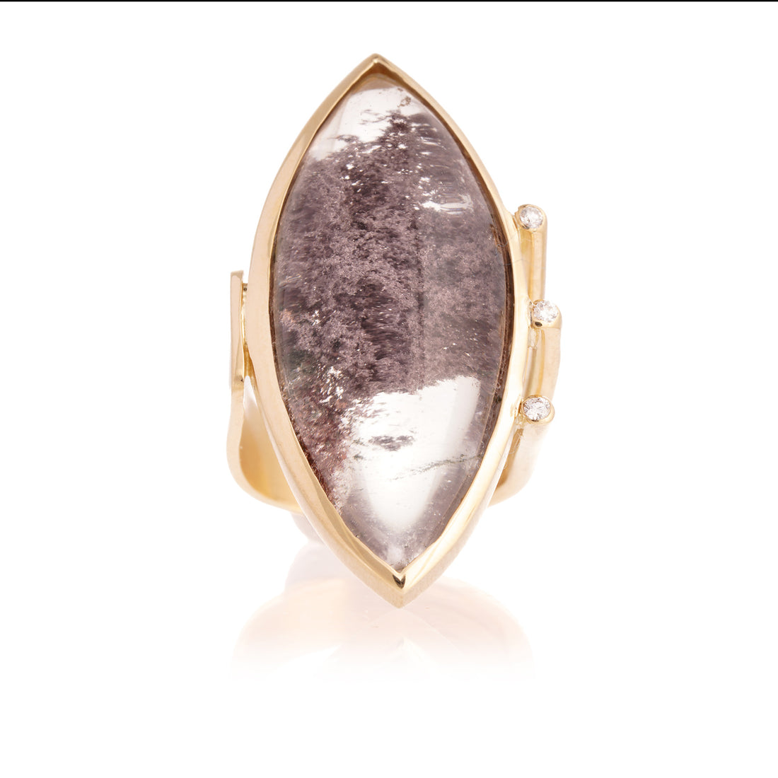 Anillo Navete Cuarzo Lodo Garritas Oro