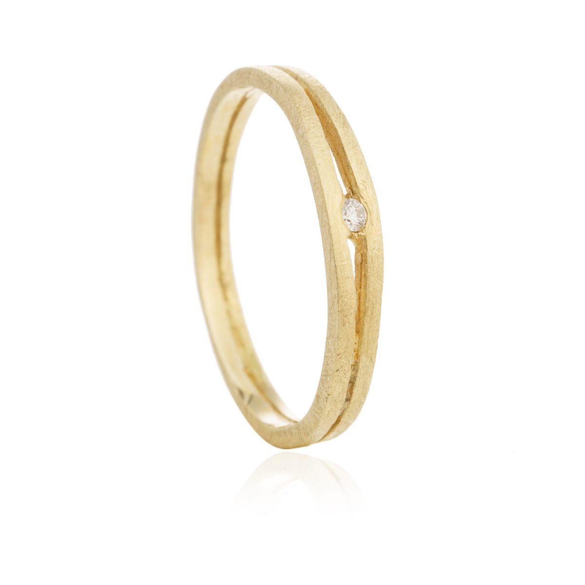 Anillo 2 Lineas Diamante Oro
