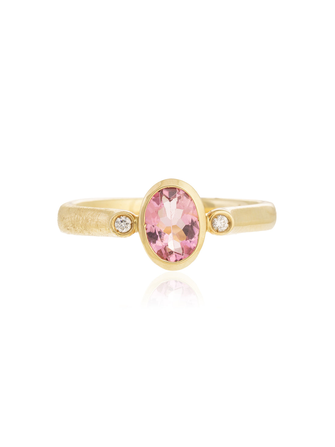 Anillo Turmalina Rosa Dos Diamantes Oro