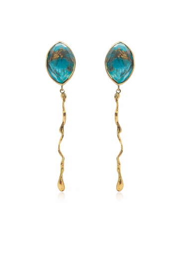 Pendientes Adar Invertido Navete Turquesa Mosaico Oro
