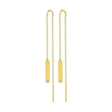Pendientes Cadena Plaquita Rectangular Diamante Oro