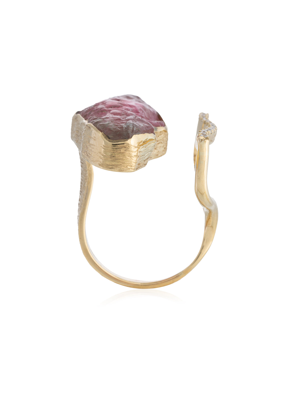 Anillo Turmalina Sandía Irregular Diamantes Oro