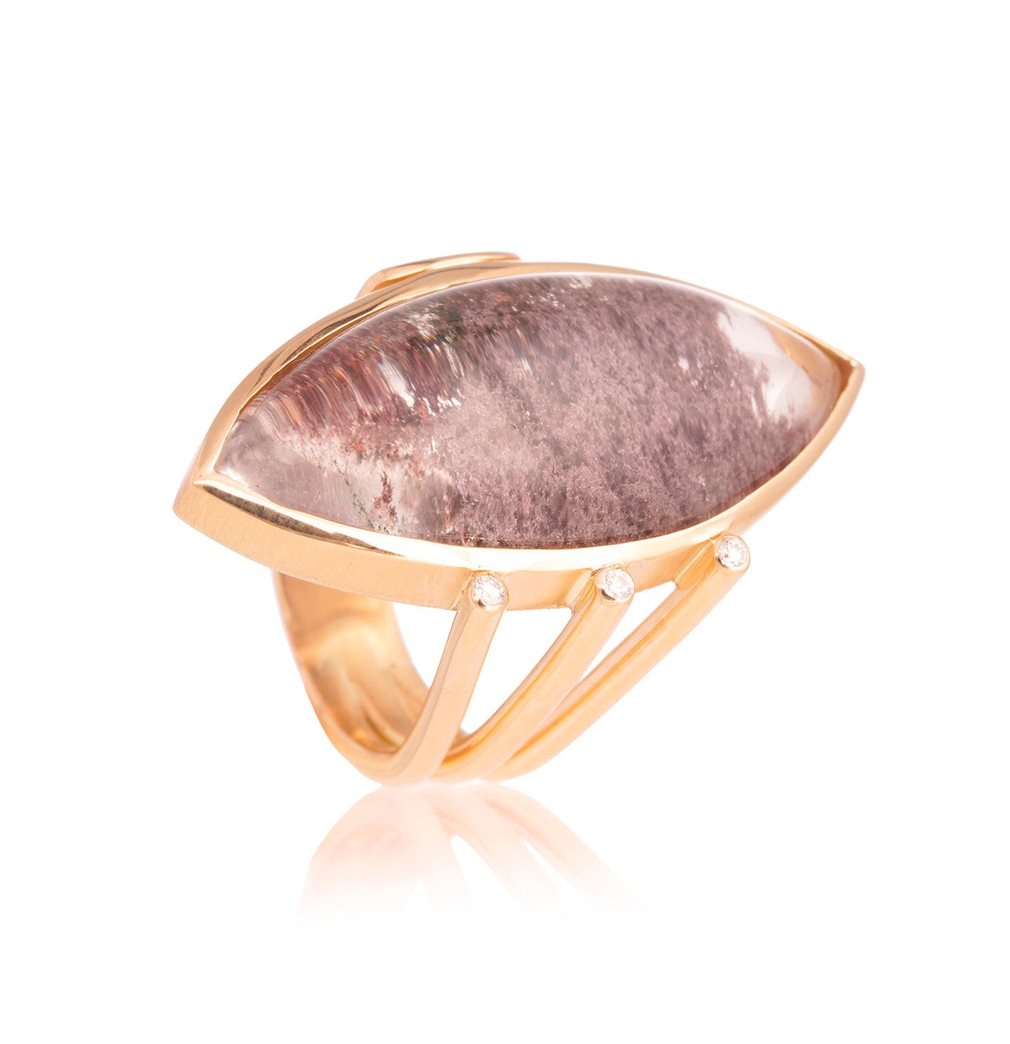 Anillo Navete Cuarzo Lodo Garritas Oro