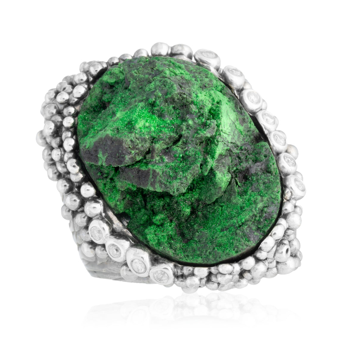 Anillo Burbuja Uvarovita Moissanitas
