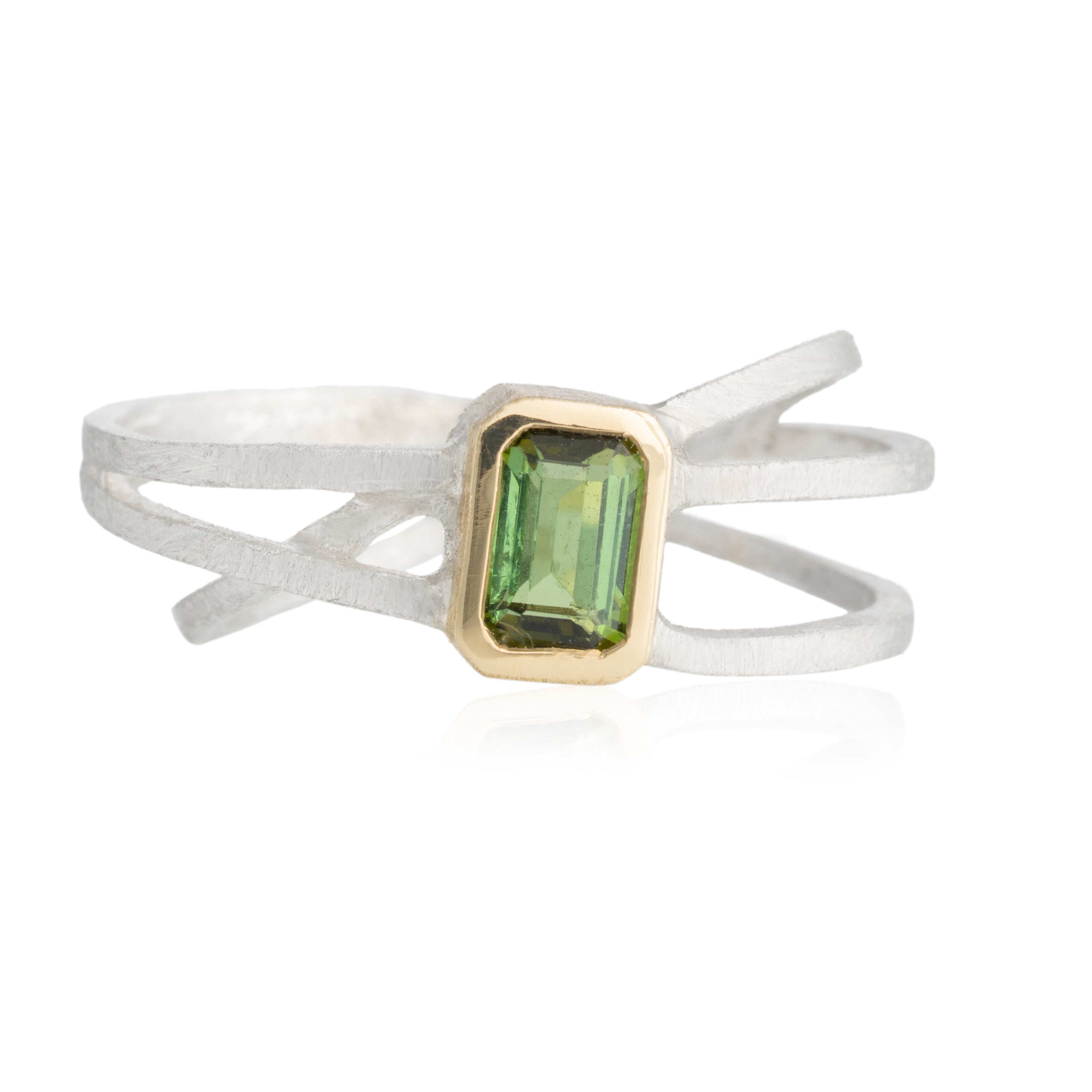 Anillo Cruzado Turmalina Verde