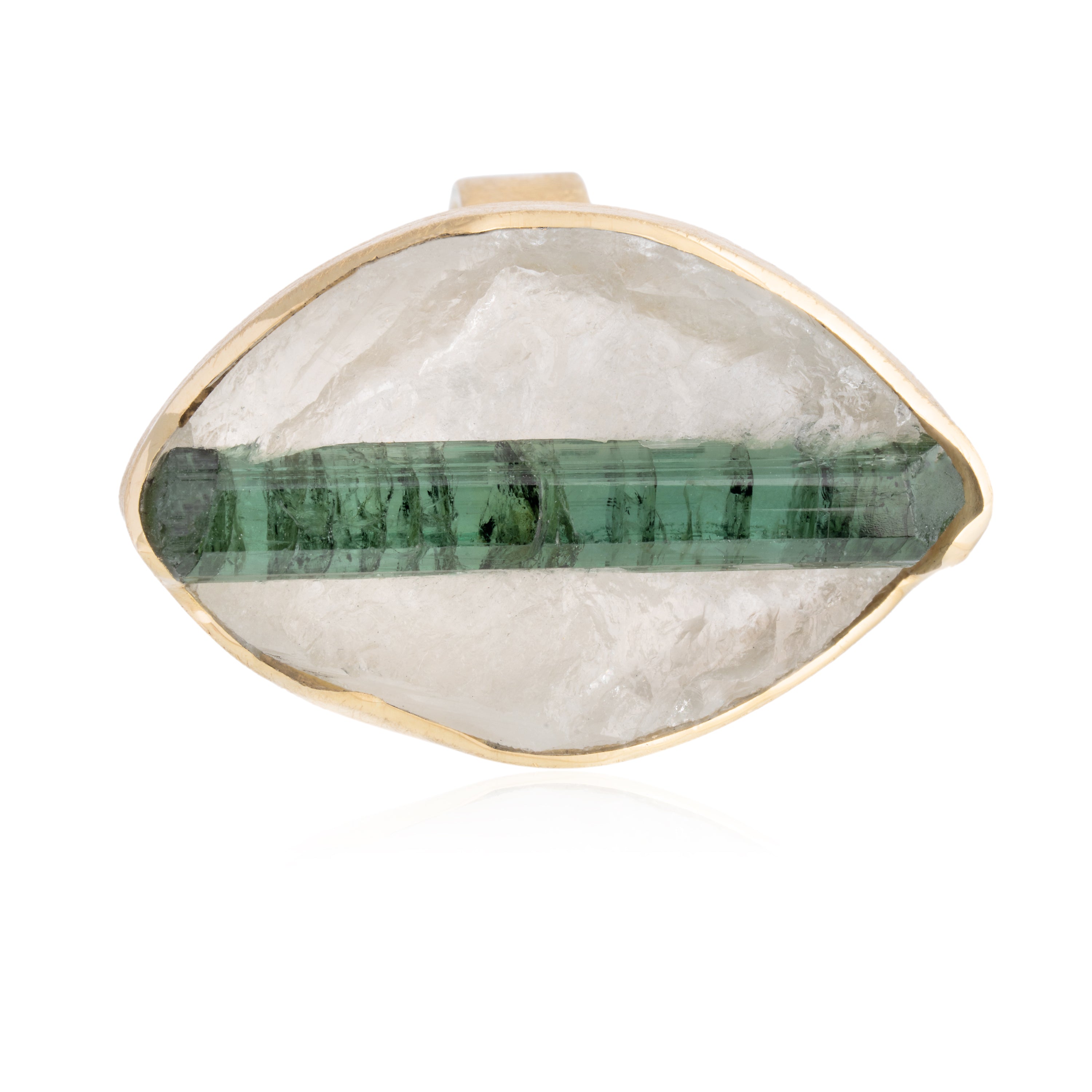 Anillo Ovalado Cuarzo y Turmalina Verde Textura