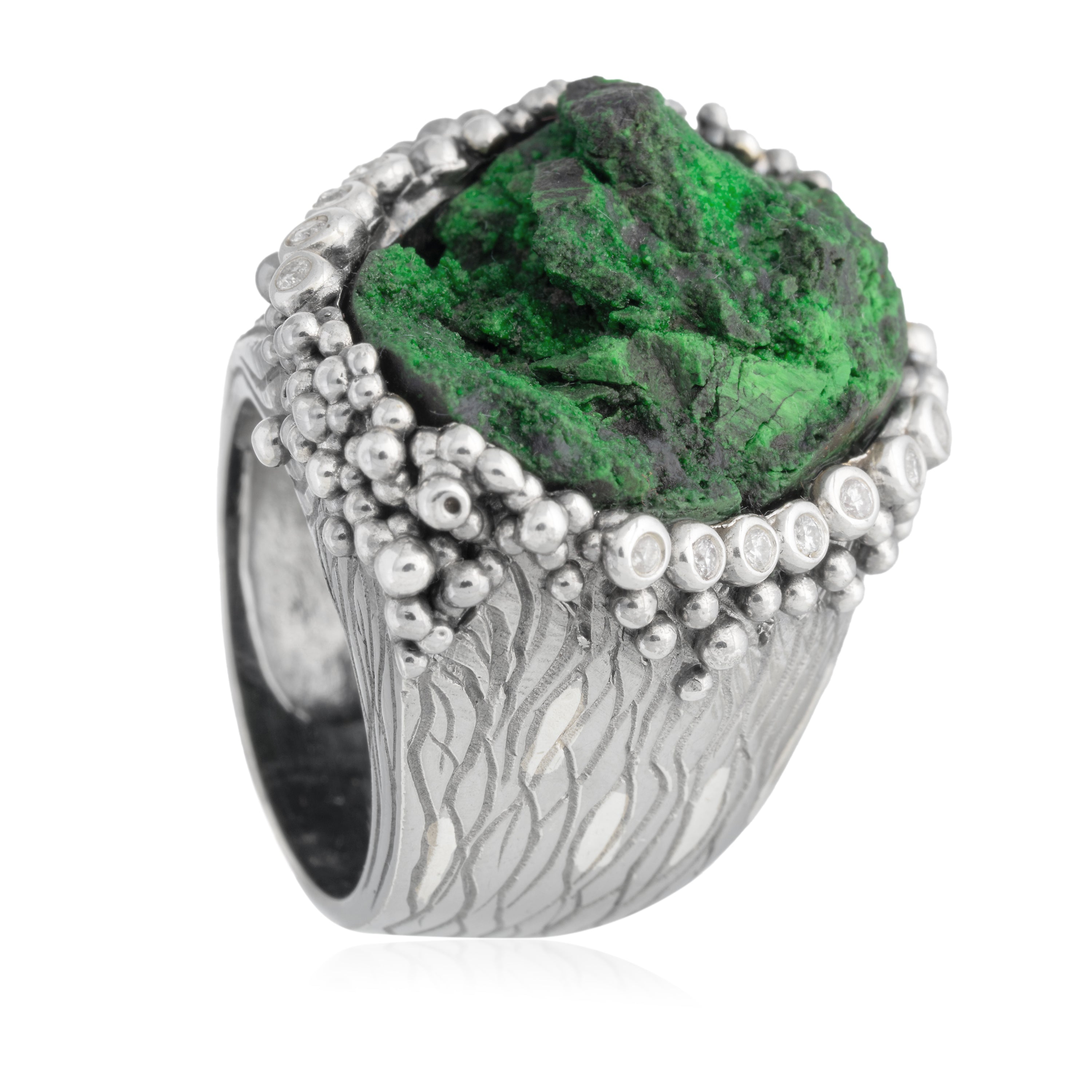 Anillo Burbuja Uvarovita Moissanitas