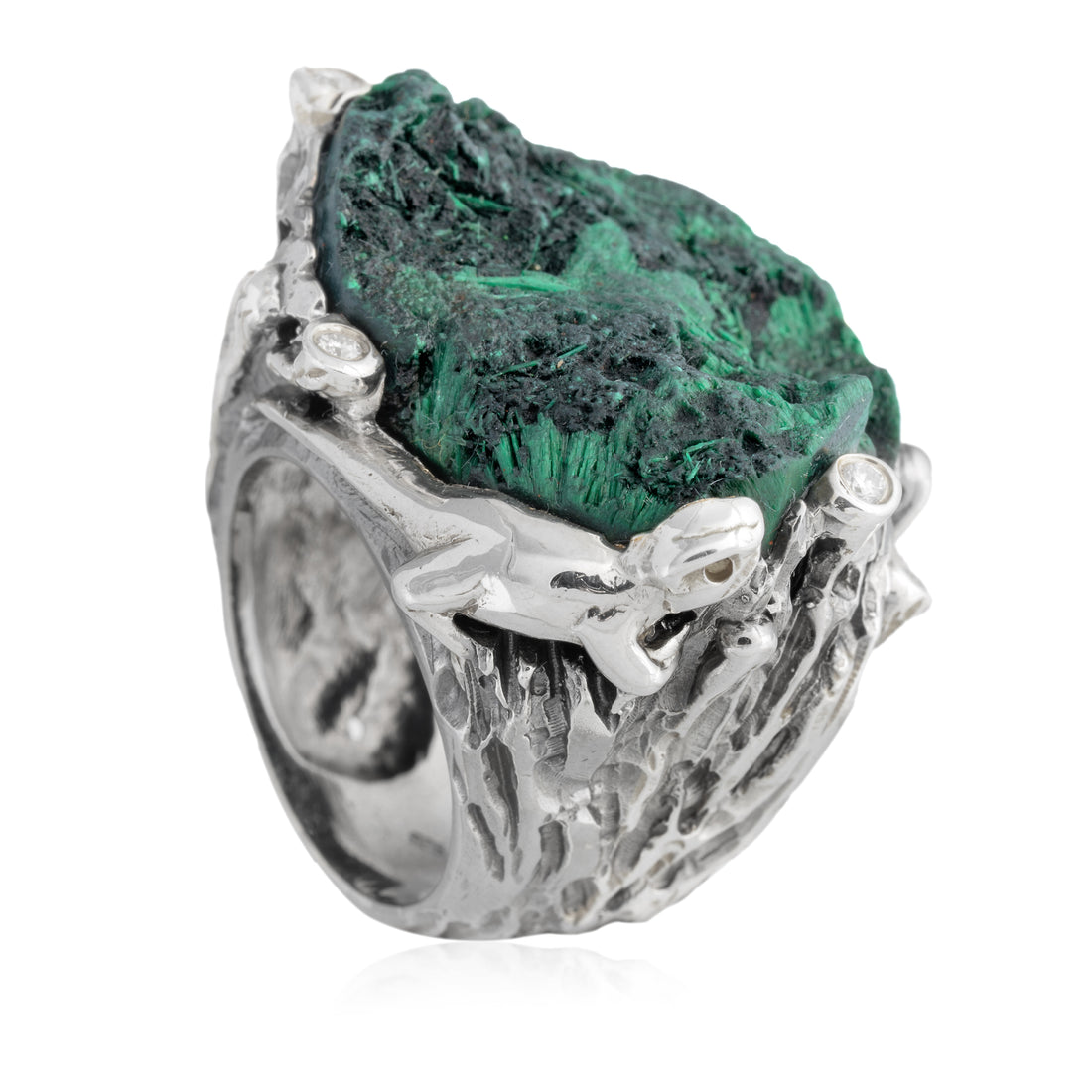 Anillo Acantilado Malaquita Moissanitas