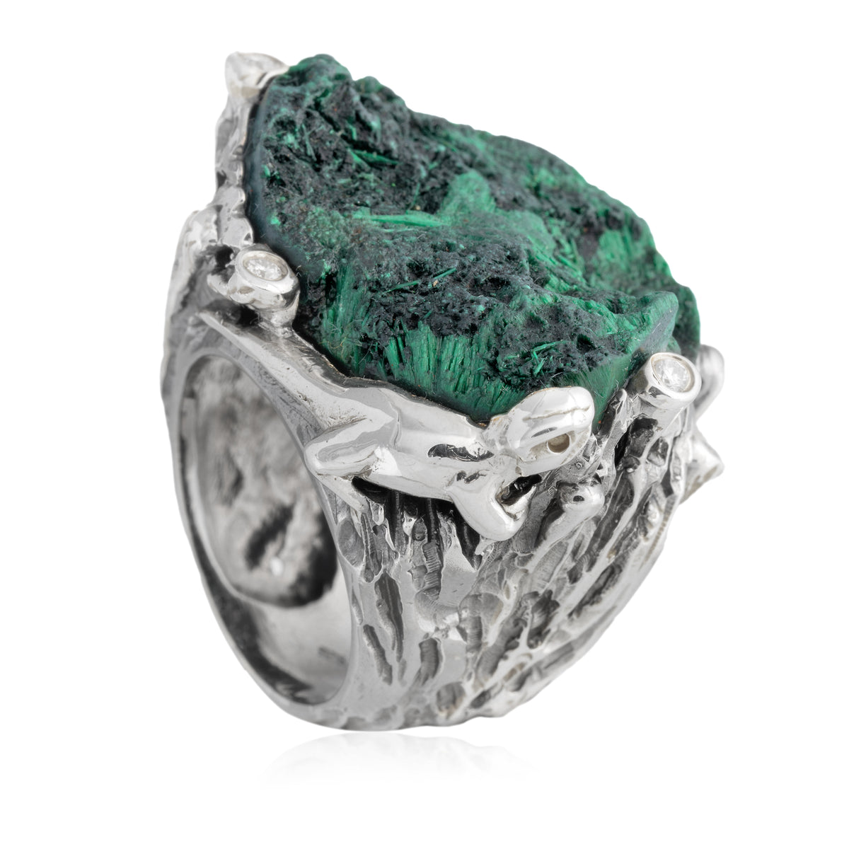 Anillo Acantilado Malaquita Moissanitas