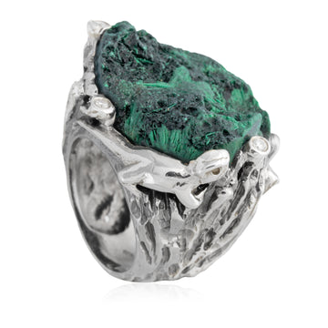 Anillo Acantilado Malaquita Moissanitas