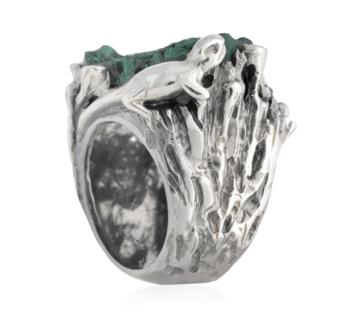Anillo Acantilado Malaquita Moissanitas