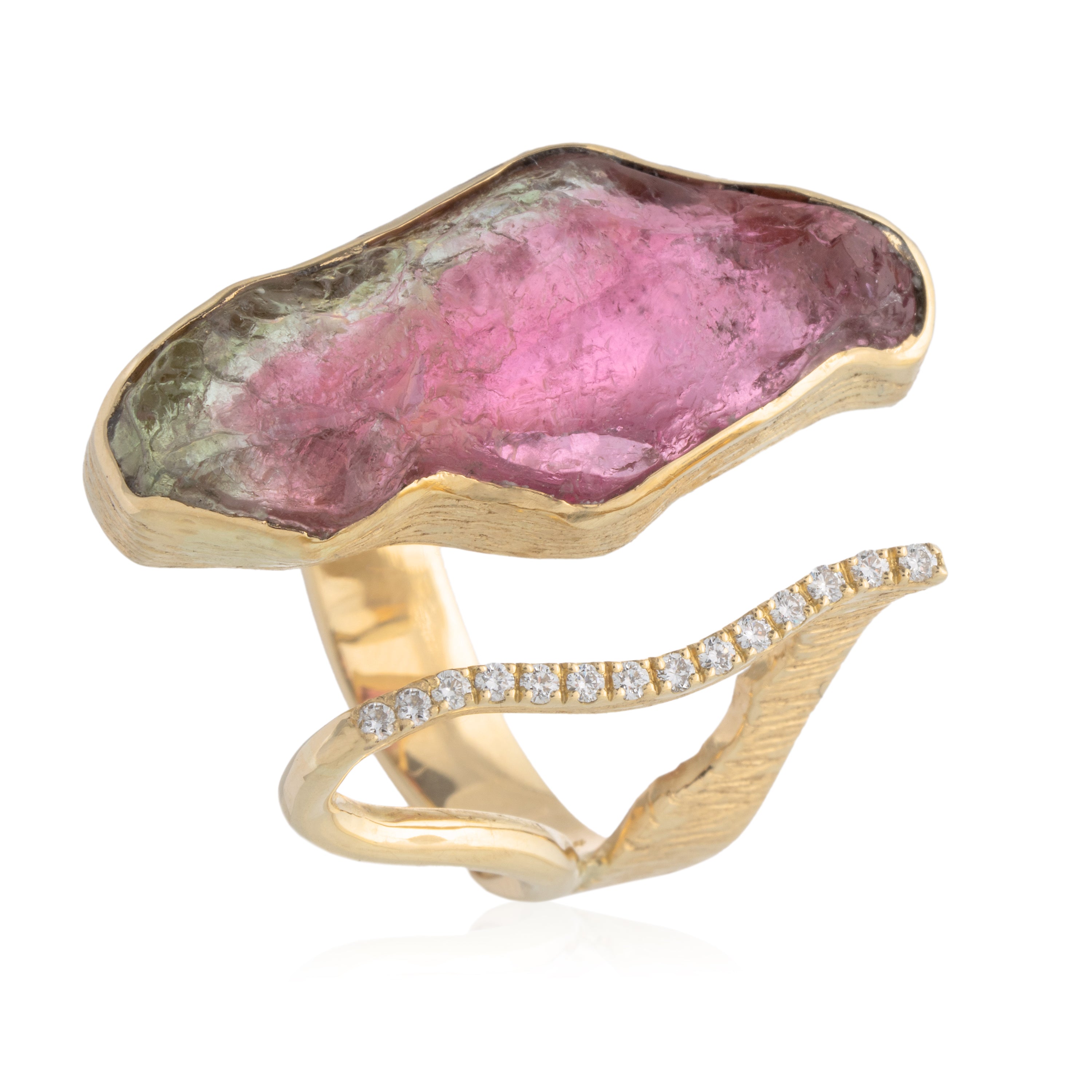 Anillo Turmalina Sandía Irregular Brillantes